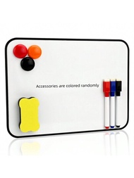 A4標記雙面白板迷你桌面白板，附3支不同顏色的筆、磁鐵、橡皮擦，磁性白板適用於課堂、學校、家庭和辦公室使用（配件隨機顏色）。