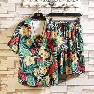 Summer Suit Men Quick-Drying Short-Sleeved Flower Shirt Hawaii Beach Couple Matching Two-Piece Outer