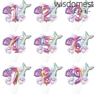 WISDOMEST 7pc Mermaid Balloon Set, DIY Kids Birthday Party Decor, 32in Number Foil Balloon