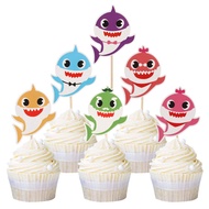 Ready Stock - 10 pcs Baby-Shark cup cake topper decoration kids happy birthday