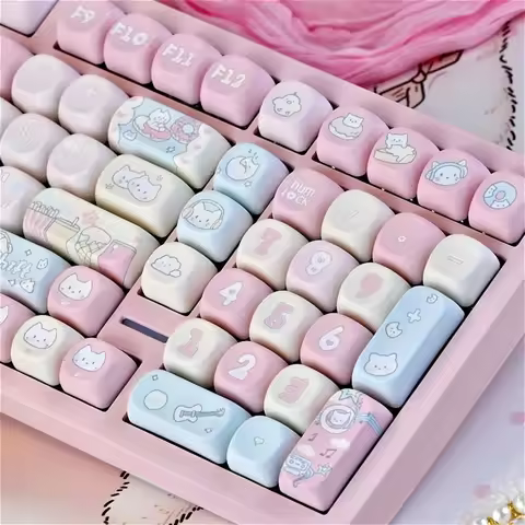MOA Cute Rock Kitten Pink Keychain Kit PBT 130 Key Compatible 60/64/84/98/108 Personalized Mechanica