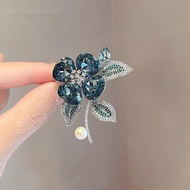 Blue Floral Crystal Brooch Vintage Zircon Pearl corsage