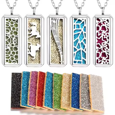 New Rectangle Magnetic Pendant Stainless Steel Aromatherapy Essential Oil Diffuser Perfume Lockets M