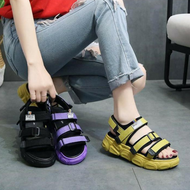 Sandal Casual Gunung Wanita Fashion Korea Remaja Dewasa 3 Tali Strap Selempang Hitam Kuning Ungu Wed