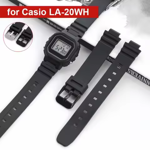Strap for Casio LA-20WH Black Resin TPU Watch Band Women Sports Waterproof Silicone Stainless Steel 