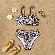 Plus Size Girls 2 Pieces Swimsuit Set, Pink Tone Ditsy Ditsy Floral, Sweet & Stylish, Suitable For A