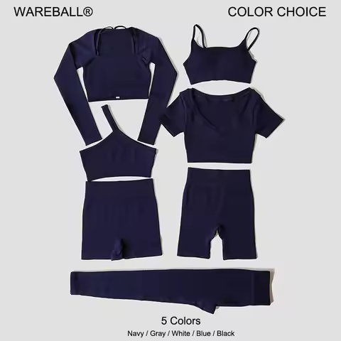 WAREBALL 2/3/7Piece Seamless Yoga Set Women Sports Suits Workout Bra Cropped Sports High Waist Gym L