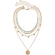 Women Gold Layered Turquoise Necklace Multi-Bohemian Long Necklace Bohemian Coin Pendant Necklace Je