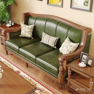 Top Grain Leather Sofa Fabric Light Luxury Solid Wood Leather Full Solid Wood Sofa American Style So