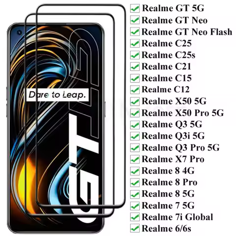 2Pcs Full Cover Tempered Glass For Realme GT 5G Neo C25s C25 C21 C15 C12 Q3 Q3i 5G Screen Protector 