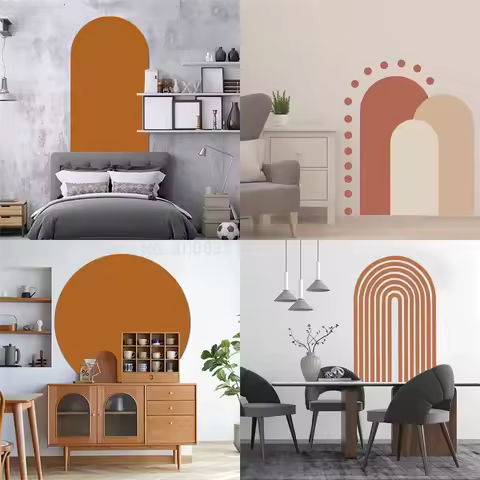 Arched Wall Stickers Large Boho Morandi Abstract Geometric Wall Decals Nordic Style Living Room Kids