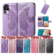 Butterfly Wallet Casing For Oppo Reno 10 Pro Plus Reno10 Reno10Pro Reno10Pro+ 5G 2023 Camera Protect Stand Wallet Hard Phone Case Magnetic Leather Back Cover