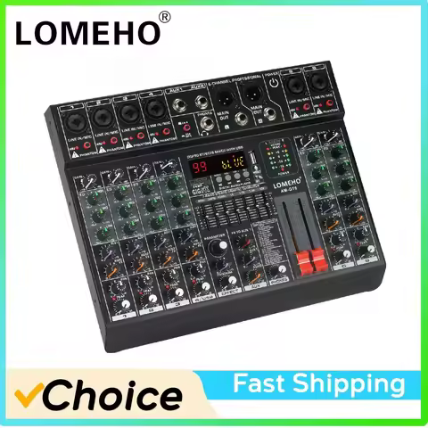 LOMEHO Sound Audio Mixer 6 Mono Channels Mixing Console 99 Digital Effect USB Recording Bluetooth 48
