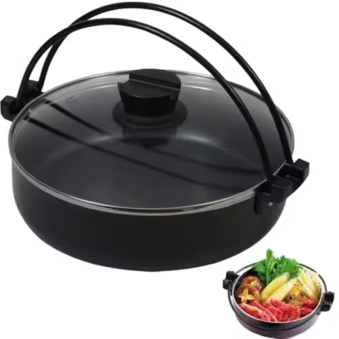 Sukiyaki Nabe Pot Shabu Shabu Hot Pot Pan with Glass Lid for Induction Heating IH Stove