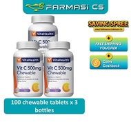 VitaHealth Vit C 500mg 100 chewable tablets x 3 bottles (TRIPLE) EXP:09/2026 [  Orange Vitamin C Vit