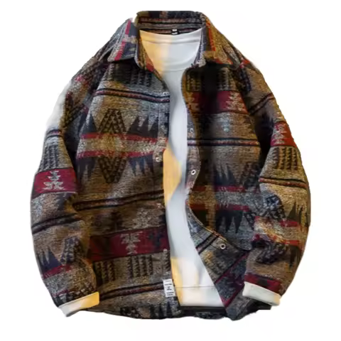Men's Trendy Japanese Retro Ethnic Coat Soft Brushed Flannel Shacket Long Sleeve Casual Spring Fall