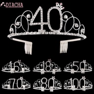 DIACHA Women Crown Headband Silver Birthday Rhinestone Tiara Party Decoration 16/18/40/50/60/70/80/1
