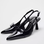 Spain NEW ZARAˉ 2024 French Autumn New Womens Shoes Black Bow Pointed High Heeled Dew Mueller Shoes