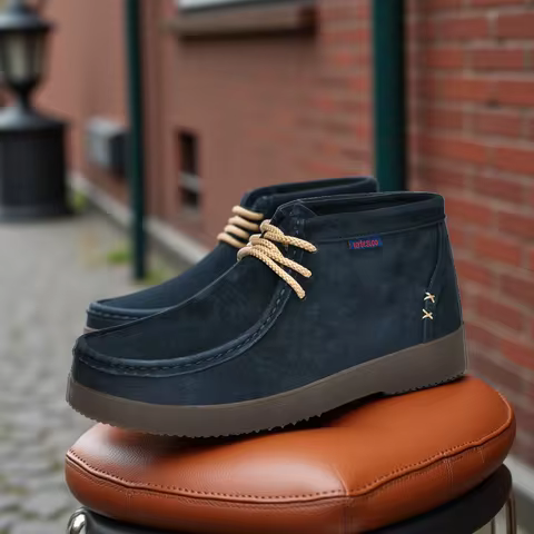 Genuine Leather Hand-Sewn Stitching Mens Boots Casual, Mocasines Para Hombre, Lace Up, Ankle Chukka 