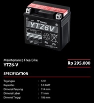 Aki Motor Yuasa YTZ6V 12V 5Ah Cargo