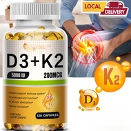 วิตามิน D3 +K2 5000IU วิตามิน D3K2 อาหารเสริม เพื่อสนับสนุนระบบภูมิคุ้มกัน และสุขภาพข้อต่อ 120 แคปซู