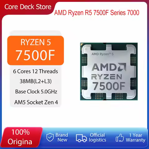 AMD Ryzen 5 7500F CPU 5.0GHz 6 Core 12 Thread 32MB Game Cache 65W R5 7500F Processor Socket AM5 DDR5