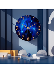 藍色星空幾何線條,客廳時鐘裝飾,無需鑽孔,臥室,現代靜音時鐘,書房,輕奢北歐石英鐘,鋼化玻璃錶盤,掛鐘,客廳