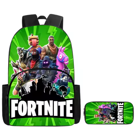 Fortnite Cartoon Backpack W/ Front Pocket & Pencil Case 2PCS - School Set for Boys Girls Age 5-8, Ba
