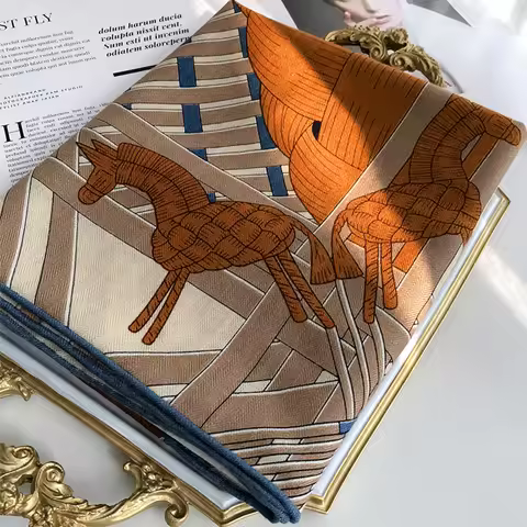 Double Horse Luxury Women's Winter Silk Wool Scarf Female Designer Printed Square Silk Shawls and Wr