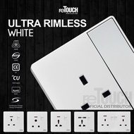 reTouch White Ultra Rimless Switch 13A 15A Big Rocker Universal USB Switched Socket 2 Gang Neon SIRI