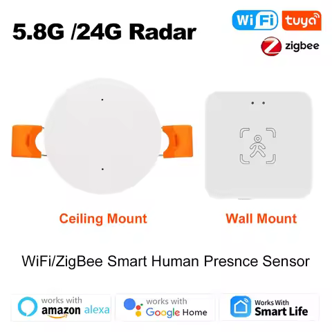 Tuya 5.8G/24G Wifi/Zigbee MmWave Human Presence Motion Sensor With Luminance/Distance Detection Smar