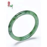Yuzhifeng Hetian Jade Jadeite Thin Round Bracelet for Girls, Jade Bangle, Kiwi with Black Spots, Inc