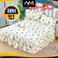 Cadar Ropol 3IN1 Queen King Size Bedsheet Cadar Beropol Sarung Tilam Bantal Tebal &amp; Sejuk Full Cotton High Quality