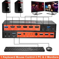 4K 60Hz HDMI KVM Switcher Box 2 Laptop PC &amp; Dual Monitor Share One Keyboard Mouse 3 USB 3.0 , 2 Monitor Copy &amp; Extended Display