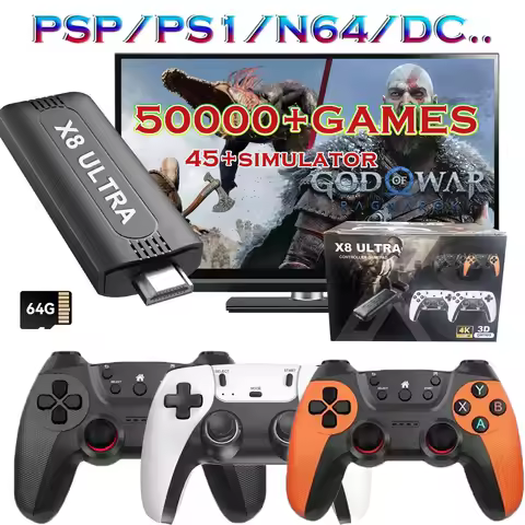 The new 2026 X8 ULTRA retro game console comes with 50,000 built-in games and 45 emulators, and is c