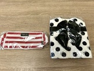  【全新】agnès b. BEAUTÉ x BEAUTY AVENUE 紅白條紋聯名限量化妝包 / 收納袋 + 泰國 Nantita 曼谷包 黑白波點大蝴蝶結手提包 (Quilted Ribbon 