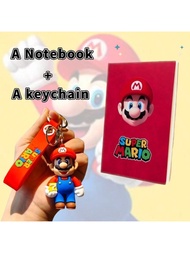 Móc khóa hoạt hình SuperMario với thiết kế nhân vật cổ điển + 1 sổ tay, móc khóa silicon phong cách 