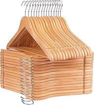 Wooden Hangers 30 Pack, Non-Slip Wood Clothes Hangers with 360°Swivel Hook Notches, Durable Slim Coa