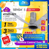 KDK K15z5-rey Ceiling Fan – 60 Inch, Long Pipe, Dc, Temp Sensor, Remote, Grey, Sensa 5, Kipas Siling