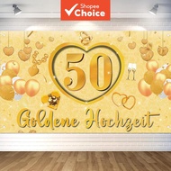 Golden 50th Wedding Banner – Anniversary Backdrop Fabric Decoration – Wall Decor for Celebration