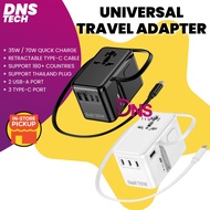 Pengecas Universal Adapter Travel International Power 35W 70W Kabel Boleh Tarik 70cm Fast Charger QC
