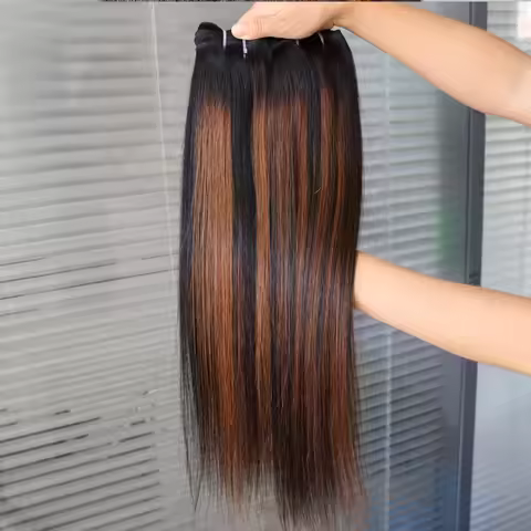 Highlight Virgin Remy Human Hair Bundle Double Weft Straight Wave 1B/30 Light Brown Piano Color Indi
