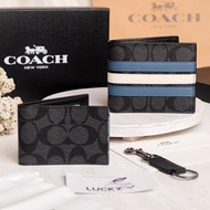 Coach Men 3 In 1 Signature Varsity Leather Wallet Midnight Navy Quality