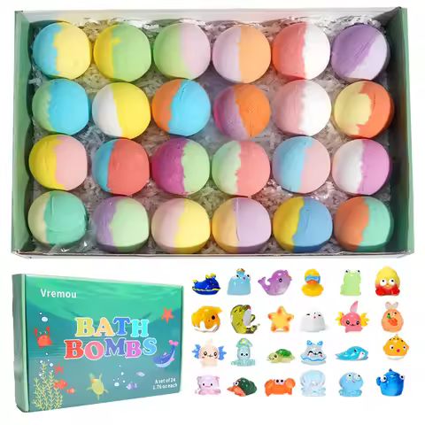 Bath Bombs for Kids with Surprise Inside, 24 Pack Kids Bath Bombs Gift Set, Natural Organic Kids Bub