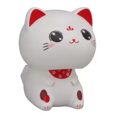 Plastic Lucky Cat Figurine 2.36*2.17*2.68 in Cat Solar Powered Waving Cat White Decorative Cat Statu