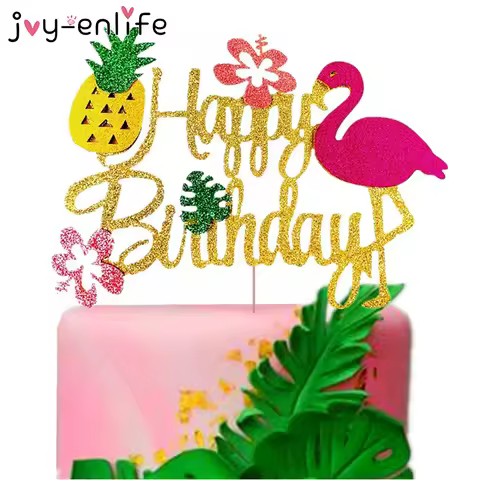 Flamingo Pineapple Aloha Letter Cake Toppers Summer Birthday Party Decorating Cupcake Topper for Haw