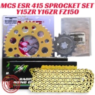 MCS ESR 415 Y15/FZ Sprocket Set FZ150 Y15ZR 16ZR FZ150I MCS Sprocket & ESR Gold Chain Set Rantai ORI