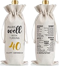 40th Birthday Gift Ideas for Women Men, 40 Years Old Birthday Party Decoration Wine Bag Gifts, Happy