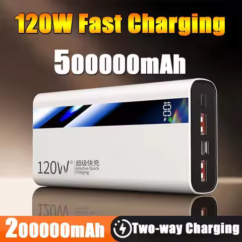 500000mAh High Capacity PowerBank 120W Super Fast Charging Portable External Battery Powerbank for i