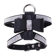 【hot】!ↂ Bling Rhinestone Bow Knot Leather Dog Leash Collar Pet Puppy Lead Harness Walking Chest Str